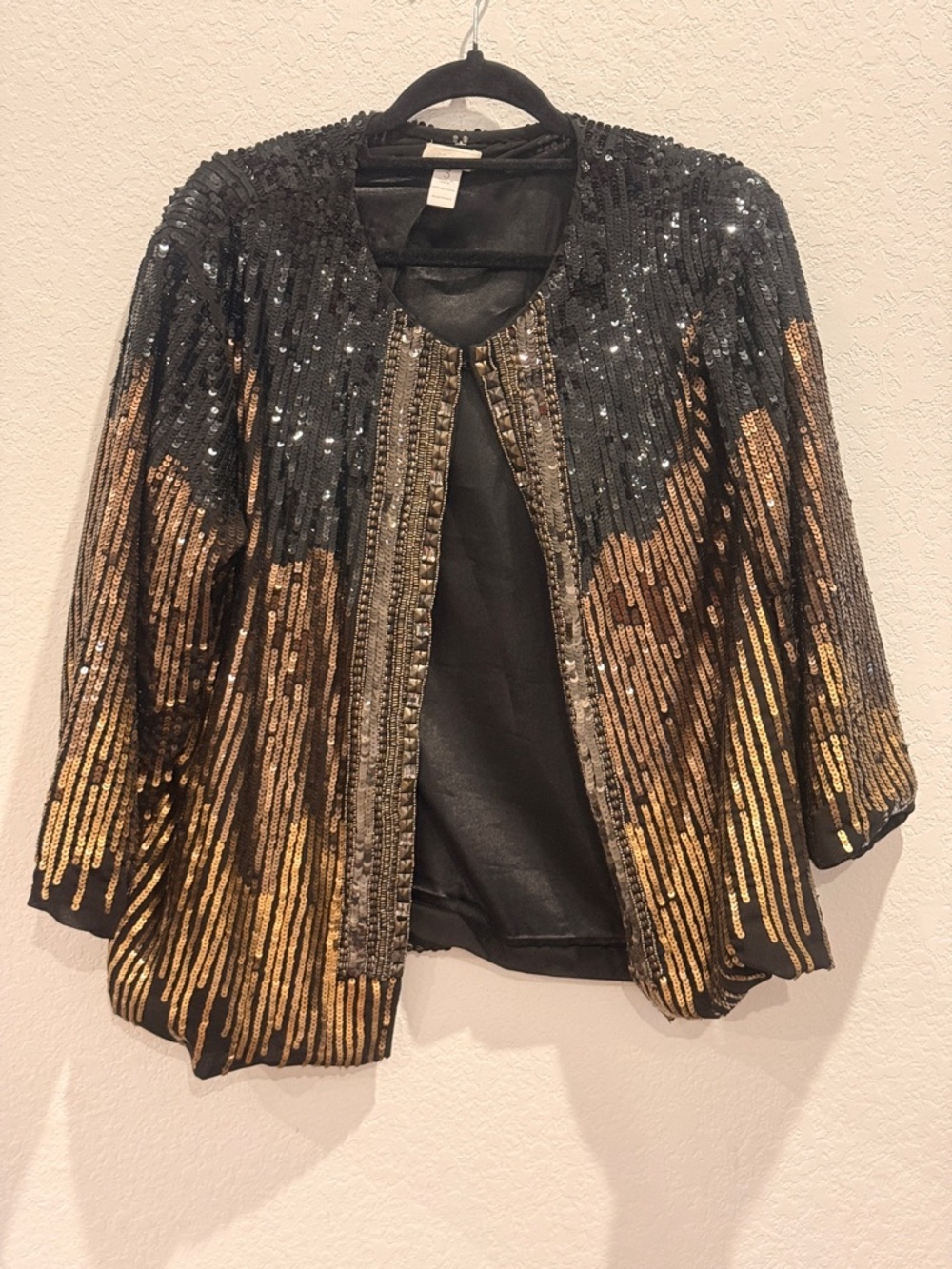 Chico's Black and Gold Sequin Open-Front Jacket